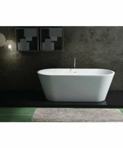 BERNSTEIN Baignoire îlot En Pierre Solide, Solid Surface, ALMERIA STONE Blanc Mat, 170 X 80cm