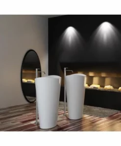 BERNSTEIN Lavabo Colonne Totem WAVE PB2175 - 60 X 37 X 90 Cm - Blanc - Solid Stone