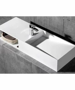 BERNSTEIN Vasque à Poser Ou Murale,TWG06, En Solid Surface (pierre Solide) - 120x42x20cm - Blanc Mat