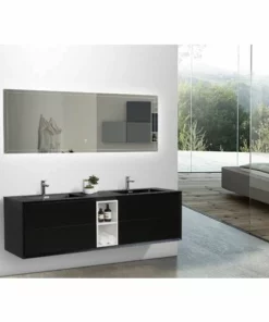 BERNSTEIN Meuble De Salle De Bain Flora 1900 - Noir Mat - Avec Niche De Rangement En Blanc Lys