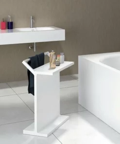 BERNSTEIN Étagère Sur Pied PB4004 En Fonte Minérale - Avec Porte-serviettes Et Tablette De Rangement - Blanc Mat