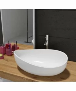 BERNSTEIN Vasque à Poser WAVE PB2001, En Fonte Minérale (pure Acrylique) - 60x37x21cm - Blanc Mat Ou Haute Brillance: Mat