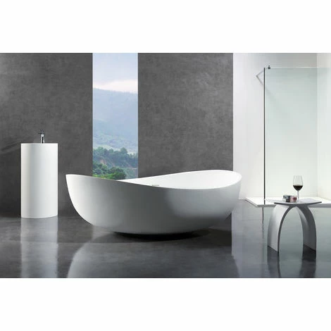 BERNSTEIN Baignoire îlot En Pierre Solide, Solide Surface, WAVE Blanc , 180x110cm - Sélectionnable En Mat Ou Haute Brillance: Mat -BERNSTEIN Shop 10583157 1