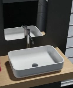 BERNSTEIN Vasque Rectangulaire à Poser PB2133 - En Fonte Minérale (Solid Surface) Blanc Ou Noir - 54 X 36 X 13 Cm: Blanc Mat, Sans Cache Supplémentaire