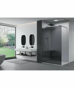 BERNSTEIN Paroi De Douche Fixe Sans Porte - Nano Protection-verre Véritable De 8mm EX101 Noir - Verre Gris - Largeur Sélectionnable: 1100mm
