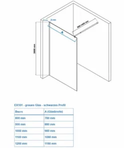 BERNSTEIN Paroi De Douche Fixe Sans Porte - Nano Protection-verre Véritable De 8mm EX101 Noir - Verre Gris - Largeur Sélectionnable: 1100mm -BERNSTEIN Shop 10583231 5