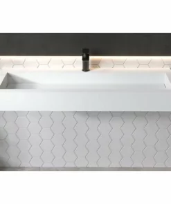 BERNSTEIN Vasque à Poser Ou Pour Montage Mural PB2079 En Pierre Solide - 120 X 46 X 13 Cm - Blanc Mat -BERNSTEIN Shop 10583236 3