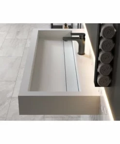 BERNSTEIN Vasque à Poser Ou Pour Montage Mural PB2079 En Pierre Solide - 120 X 46 X 13 Cm - Blanc Mat -BERNSTEIN Shop 10583236 5