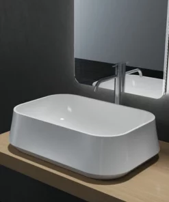 BERNSTEIN Vasque à Poser PB2161 En Solide Surface (Solid Stone) – 60 X 42 X 16 Cm – En Blanc Mat Ou Haute Billance: Blanc Mat, Avec Cache Supplémentaire Blanc