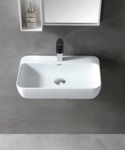 BERNSTEIN Vasque à Poser Ou Lavabo à Suspendre TWG201 En Solide Surface (Solid Stone) – Blanc Mat – 60 X 40 X 14 Cm