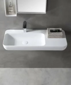 BERNSTEIN Lavabo Mural / Vasque à Poser TWG202 En Solide Surface (Solid Stone) - Blanc Mat - 90x40x12cm -BERNSTEIN Shop 10583276 3
