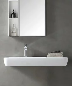 BERNSTEIN Lavabo Mural / Vasque à Poser TWG202 En Solide Surface (Solid Stone) - Blanc Mat - 90x40x12cm -BERNSTEIN Shop 10583276 4