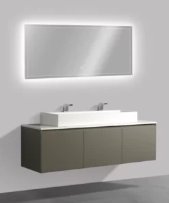 BERNSTEIN Meuble De Salle De Bain Luna 1600 Gris Mat Avec Plan Vasque En Solid Surface - Vasque & Miroir Disponible En Option: Sans Miroir, Sans Vasque à Poser