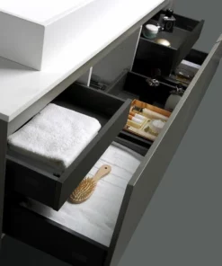 BERNSTEIN Meuble De Salle De Bain Luna 1600 Gris Mat Avec Plan Vasque En Solid Surface - Vasque & Miroir Disponible En Option: Sans Miroir, Sans Vasque à Poser -BERNSTEIN Shop 10583279 4