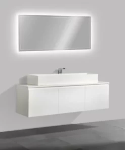 BERNSTEIN Meuble De Salle De Bain Luna 1600 Blanc Mat Avec Plan Vasque En Solid Surface - Vasque & Miroir Disponible En Option: Sans Miroir, Sans Vasque à Poser