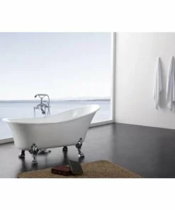 BERNSTEIN Baignoire îlot Sur Pieds PARIS Blanc - Couleur Des Pieds En Métal Et Robinetterie Sélectionnables: Sans Robinet Mitigeur, Doré