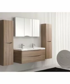 BERNSTEIN Meuble De Salle De Bain à Suspendre SMILE 1200, Chêne Clair, En Option Miroir Et Armoire Murale: Sans Miroir, Sans Meuble Mural De Droite, Sans Meuble Mural De Gauche