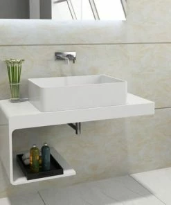 BERNSTEIN Plan De Toilette Pour Vasque à Poser Avec Espace De Rangement NT01 100x48x42 Cm En Pierre Solide (Solid Stone) : à Droite