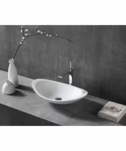 BERNSTEIN Vasque à Poser TWA05 En Fonte Minérale (Pure Acrylic) - Blanc Mat - 60,5 X 38 X 14,5 Cm: Sans Bonde Pop Up, Sans Cache Supplémentaire