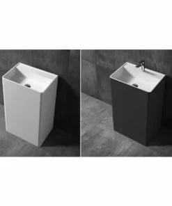BERNSTEIN Lavabo Colonne Totem TWZ26 En Pierre Solide (Solid Stone) - En Blanc Ou En Noir - 50x36x85cm : Blanc Mat