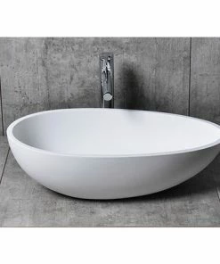 BERNSTEIN Vasque à Poser TWA65 En Fonte Minérale (Pure Acrylic) - En Blanc Ou En Noir - 60x35x16cm: Blanc Mat, Sans Bonde Pop Up, Sans Cache Supplémentaire