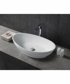 BERNSTEIN Vasque à Poser TWA63 En Pierre Solide (Solid Stone) - Blanc Mat - 62,5x34,5x17,5cm: Sans Bonde Pop Up, Sans Cache Supplémentaire