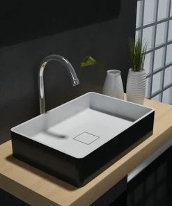 BERNSTEIN Vasque à Poser AQUA En Pierre Solide (Solid Stone) – PB2011B - 48 X 32 X 10,5 Cm - Couleur En Option: Mat Noir/blanc