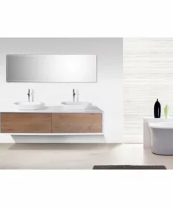 BERNSTEIN Ensemble De Salle De Bain Fiona 1800 Blanc Mat - Façade En Optique Chêne - Miroir Et Vasque En Option: Avec Miroir LED 2073, Sans Cache Supplémentaire, Sans Vasque à Poser