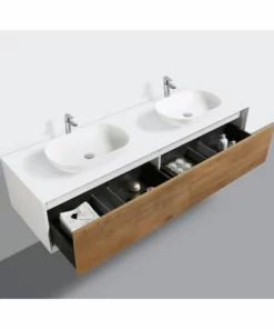 BERNSTEIN Ensemble De Salle De Bain Fiona 1800 Blanc Mat - Façade En Optique Chêne - Miroir Et Vasque En Option: Avec Miroir LED 2073, Sans Cache Supplémentaire, Sans Vasque à Poser -BERNSTEIN Shop 10653231 3
