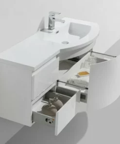 BERNSTEIN Ensemble De Meubles De Salle De Bain LAURANCE 1200, Blanc Brillant - Forme Arrondie : Sans Miroir, Plan Vasque à Droite