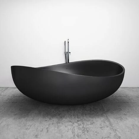 BERNSTEIN Baignoire îlot En Pierre Solide, Solide Surface, WAVE Noir Mat, 180 X 110cm -BERNSTEIN Shop 11339373 1