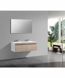 BERNSTEIN Ensemble Salle De Bain Easy 1200 Blanc - Façade Couleur Chêne Clair - En Option Miroir, Armoire De Toilette Et Meuble Mural: Sans Miroir, Sans Meuble Mural