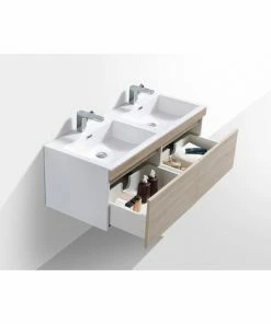 BERNSTEIN Ensemble Salle De Bain Easy 1200 Blanc - Façade Couleur Chêne Clair - En Option Miroir, Armoire De Toilette Et Meuble Mural: Sans Miroir, Sans Meuble Mural -BERNSTEIN Shop 11341800 4