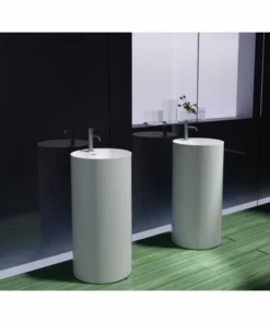 BERNSTEIN Lavabo Colonne Totem PB2021 - Ø45 X 90cm - Blanc - Solid Stone