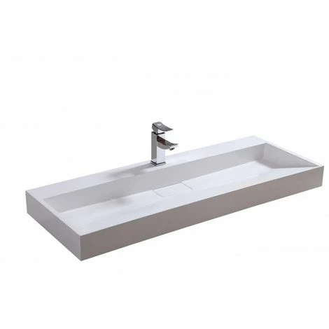 BERNSTEIN Lavabo Mural / Lavabo à Poser En Marbre Artificiel BS6001 - Blanc Brillant - Largeur Sélectionnable: 50cm - Sans Trou Prépercé 4 BERNSTEIN Lavabo Mural / Lavabo à Poser En Marbre Artificiel BS6001 - Blanc Brillant - Largeur Sélectionnable: 50cm - Sans Trou Prépercé – Image 2