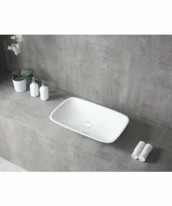 BERNSTEIN Vasque à Poser TWA06 En Fonte Minérale (Pure Acrylic) - Haute Brillance - 60,5 X 38,5 X 10,5 Cm: Avec Bonde Pop Up, Avec Cache Supplémentaire Blanc