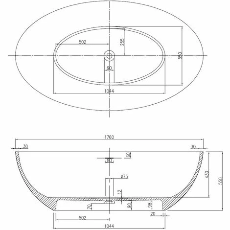 BERNSTEIN Baignoire îlot En Pierre Solide RELAX - Noir - 176x103cm 5 BERNSTEIN Baignoire îlot En Pierre Solide RELAX - Noir - 176x103cm – Image 3