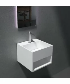 BERNSTEIN Vasque Murale Avec Espace De Rangement PB2035 -32,5 X 32,5 X 25cm En Résine De Synthèse (Solid Stone)
