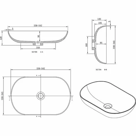 BERNSTEIN Vasque à Poser O-540 En Fonte Minérale (pierre De Synthèse) - En Blanc Brillant - 54 X 34 X 10,5 Cm: Sans Cache Supplémentaire 7 BERNSTEIN Vasque à Poser O-540 En Fonte Minérale (pierre De Synthèse) - En Blanc Brillant - 54 X 34 X 10,5 Cm: Sans Cache Supplémentaire – Image 5