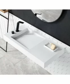 BERNSTEIN Lavabo Pour Montage Mural PB2155 En Pierre Solide – Blanc Mat - 100 X 50 X 12 Cm -BERNSTEIN Shop 12180010 2