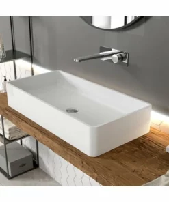 BERNSTEIN Vasque à Poser En Solide Surface PB2013 - 80 X 40 X 14,5 Cm - Blanc Mat