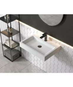 BERNSTEIN Vasque à Poser Ou Lavabo à Suspendre PB2142 En Solide Surface (Solid Stone) – Blanc Mat – 60 X 42 X 10 Cm