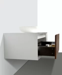 BERNSTEIN Ensemble De Salle De Bain Fiona 900 Blanc Mat - Façade Optique Noyer Foncé - Miroir Et Vasque En Option: Sans Miroir, Sans Cache Supplémentaire, Sans Vasque à Poser