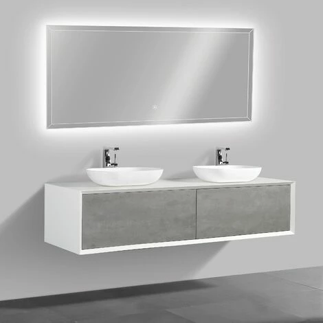 BERNSTEIN Ensemble De Salle De Bain En Bois MDF Fiona 1800 Blanc Mat - Façade Aspect Béton - Miroir Et Vasque En Option: Avec Miroir LED 2073, Sans Cache Supplémentaire, Sans Vasque à Poser 4 BERNSTEIN Ensemble De Salle De Bain En Bois MDF Fiona 1800 Blanc Mat - Façade Aspect Béton - Miroir Et Vasque En Option: Avec Miroir LED 2073, Sans Cache Supplémentaire, Sans Vasque à Poser – Image 2