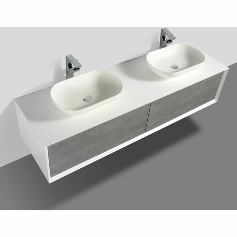 BERNSTEIN Ensemble De Salle De Bain En Bois MDF Fiona 1800 Blanc Mat - Façade Aspect Béton - Miroir Et Vasque En Option: Avec Miroir LED 2073, Sans Cache Supplémentaire, Sans Vasque à Poser 5 BERNSTEIN Ensemble De Salle De Bain En Bois MDF Fiona 1800 Blanc Mat - Façade Aspect Béton - Miroir Et Vasque En Option: Avec Miroir LED 2073, Sans Cache Supplémentaire, Sans Vasque à Poser – Image 3