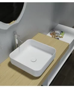 BERNSTEIN Vasque à Poser, Carrée, PB2120, En Fonte Minérale (pure Acrylique) - 40x40x13cm