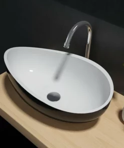 BERNSTEIN Vasque à Poser Wave PB2001B En Pierre Solide (Solid Stone) – 60 X 37 X 21 Cm - Couleur En Option: Noir / Blanc, Avec Cache Supplémentaire Noir