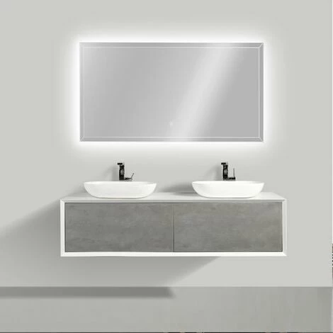 BERNSTEIN Ensemble De Salle De Bain En Bois MDF Fiona 1600 Blanc Mat - Façade Aspect Béton - Miroir Et Vasque En Option: Avec Miroir LED 2073, Sans Cache Supplémentaire, Sans Vasque à Poser 3 BERNSTEIN Ensemble De Salle De Bain En Bois MDF Fiona 1600 Blanc Mat - Façade Aspect Béton - Miroir Et Vasque En Option: Avec Miroir LED 2073, Sans Cache Supplémentaire, Sans Vasque à Poser