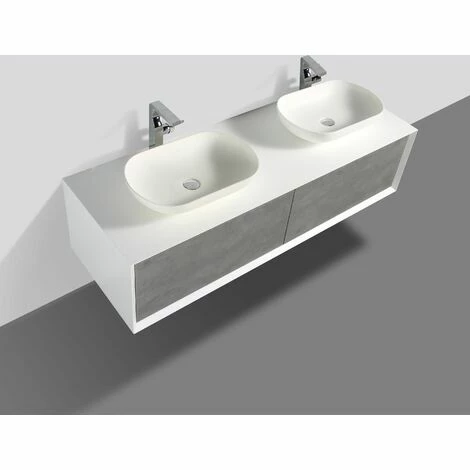 BERNSTEIN Ensemble De Salle De Bain En Bois MDF Fiona 1600 Blanc Mat - Façade Aspect Béton - Miroir Et Vasque En Option: Avec Miroir LED 2073, Sans Cache Supplémentaire, Sans Vasque à Poser 4 BERNSTEIN Ensemble De Salle De Bain En Bois MDF Fiona 1600 Blanc Mat - Façade Aspect Béton - Miroir Et Vasque En Option: Avec Miroir LED 2073, Sans Cache Supplémentaire, Sans Vasque à Poser – Image 2