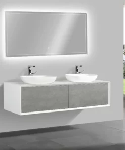 BERNSTEIN Ensemble De Salle De Bain En Bois MDF Fiona 1600 Blanc Mat - Façade Aspect Béton - Miroir Et Vasque En Option: Avec Miroir LED 2073, Sans Cache Supplémentaire, Sans Vasque à Poser 9 BERNSTEIN Ensemble De Salle De Bain En Bois MDF Fiona 1600 Blanc Mat - Façade Aspect Béton - Miroir Et Vasque En Option: Avec Miroir LED 2073, Sans Cache Supplémentaire, Sans Vasque à Poser -BERNSTEIN Shop 12305035 3